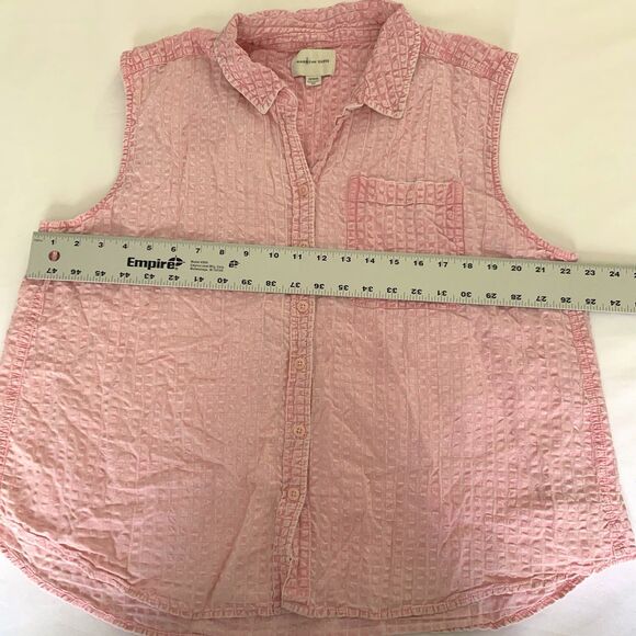 American Eagle Top Women M Pink Button Down Sleeveless Textured Cottagecore Boho - Picture 5 of 7
